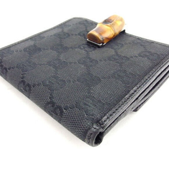 Gucci Wallet Purse Folding wallet GG Black Silver Woman Authentic Used Y3616 - Picture 5 of 6